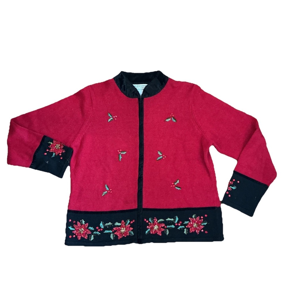 VTG Tiara International Womens S Christmas Ugly Sweater Cardigan Tree Snowflakes